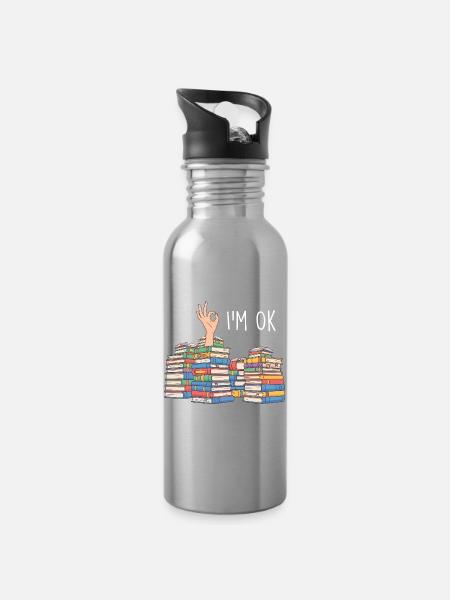 Ich bin okay lustige Minimalistische Bücherliebhaber-Stimmung - Trinkflasche mit integriertem Trinkhalm - Lightsilver