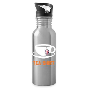 Tea Shirt – Calm Teacup Pun - Water bottle with straw - silver - Right