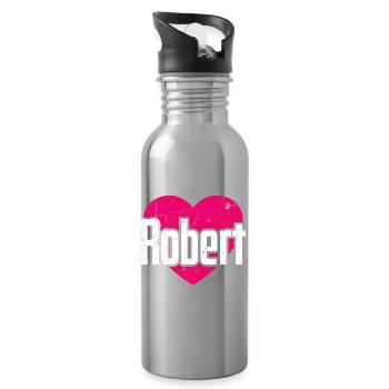 I Love Robert Pinkes Herz Ich liebe Robert - Trinkflasche mit integriertem Trinkhalm - Lightsilver - Rechts