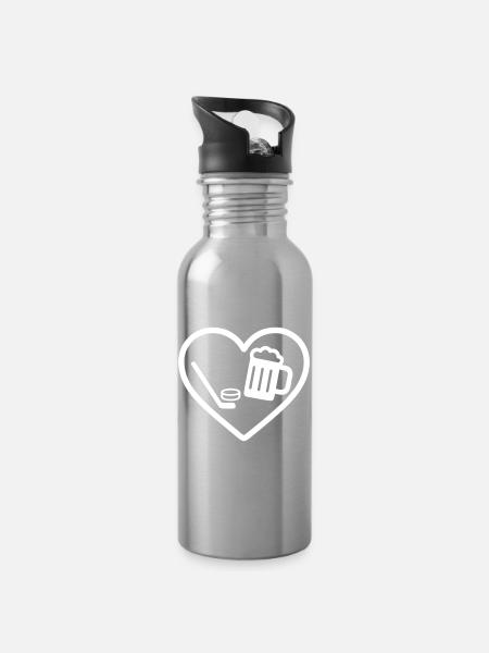 Heart Hockey Bier - Trinkflasche mit integriertem Trinkhalm - Lightsilver