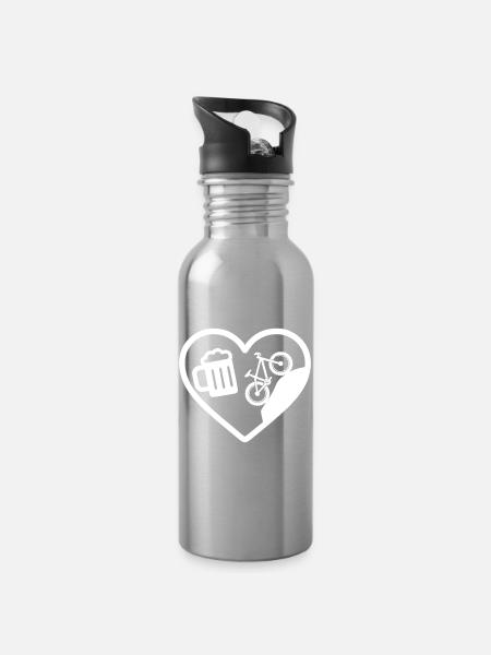 Heart Beer Mountainbike-Humor - Trinkflasche mit integriertem Trinkhalm - Lightsilver