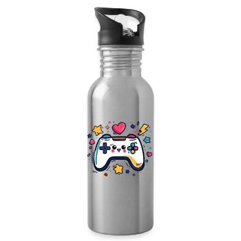Kunterbunter Controller-Charme - Trinkflasche mit integriertem Trinkhalm - Lightsilver - Rechts