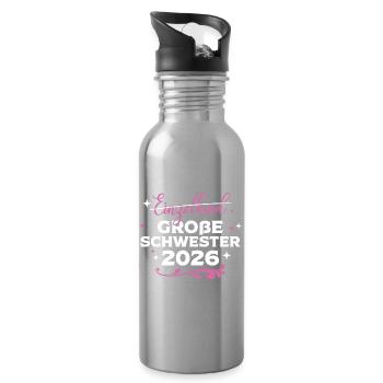 Große Schwester 2026 Schwangerschaft baby Kind - Trinkflasche mit integriertem Trinkhalm - Lightsilver - Rechts