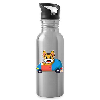 Tiger Car - Water bottle with straw - silver - Right