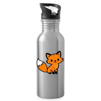 Fuchs Niedlich Comic - Trinkflasche mit integriertem Trinkhalm - Lightsilver - Rechts