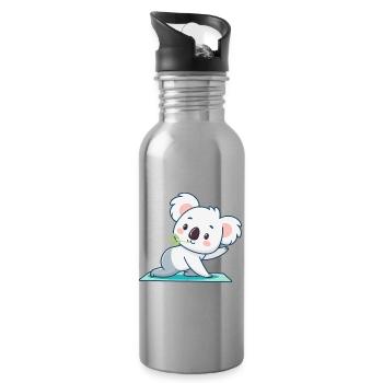 Kawaii Koala on Green Carpet - Water bottle with straw - silver - Right