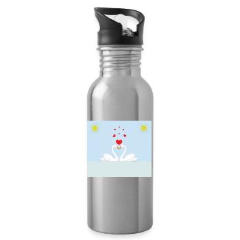 Zwei weiße Liebesschwäne im Wasser und rote Herzen - Trinkflasche mit integriertem Trinkhalm - Lightsilver - Rechts