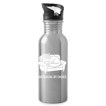 Antisocial by Choice Cat Gift - Water bottle with straw - silver - Right