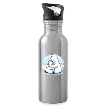 Cuddling polar bears in winter – a loving motif - Water bottle with straw - silver - Right