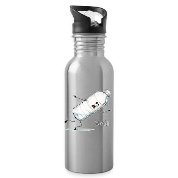 Cascade – Dessin animé de la bouteille d’eau qui tombe - Gourde avec paille intégrée - argent clair - Droite