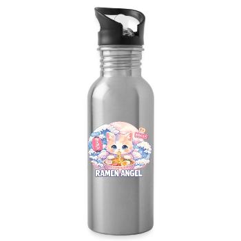 Japon Cat Ramen Nouilles Motif Vague Rétro - Gourde avec paille intégrée - argent clair - Droite