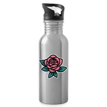 Pink Rose Tattoo Konturkunst - Trinkflasche mit integriertem Trinkhalm - Lightsilver - Rechts