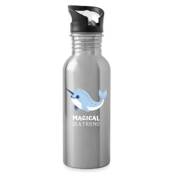 Narwhal, the magical friend of the sea - Water bottle with straw - silver - Right