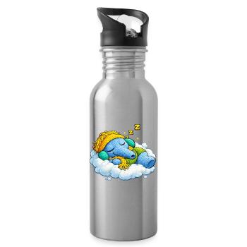 Leo Langnase schlafend - Trinkflasche mit integriertem Trinkhalm - Lightsilver - Rechts
