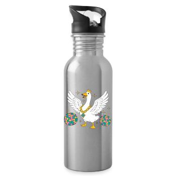 Oie royale de fête avec chaîne pailletée - Gourde avec paille intégrée - argent clair - Droite