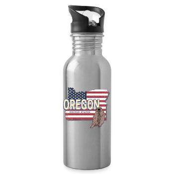Oregon United States Retro Map Souvenir - Water bottle with straw - silver - Right