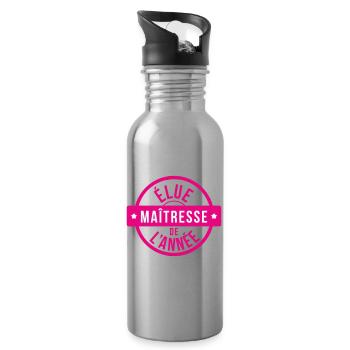 Tampon Rose Élue Maîtresse de l'Année Scolaire - Gourde avec paille intégrée - argent clair - Droite