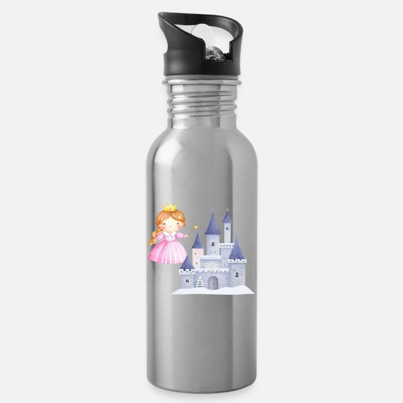 Prinzessin vor Schneeschloss - Trinkflasche mit integriertem Trinkhalm - Lightsilver