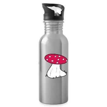 Red Toadstool Cartoon Pattern - Water bottle with straw - silver - Right
