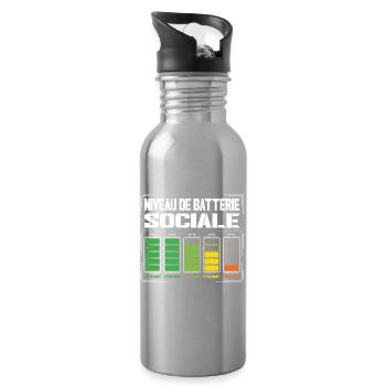Niveau De Batterie Sociale Humour Introverti - Gourde avec paille intégrée - argent clair - Droite