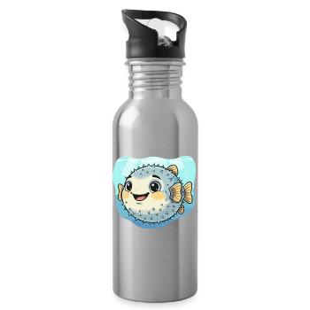 Puffer Fish Kawaii Underwater Delight - Water bottle with straw - silver - Right