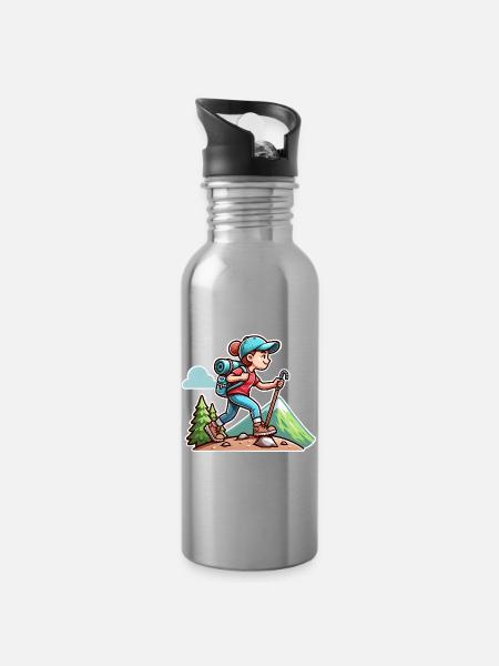 Wanderin Wandern - Trinkflasche mit integriertem Trinkhalm - Lightsilver