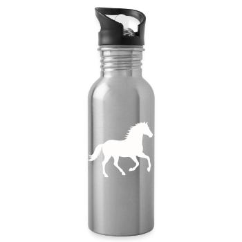 Silhouette eines wilden Pferdes - Trinkflasche mit integriertem Trinkhalm - Lightsilver - Rechts