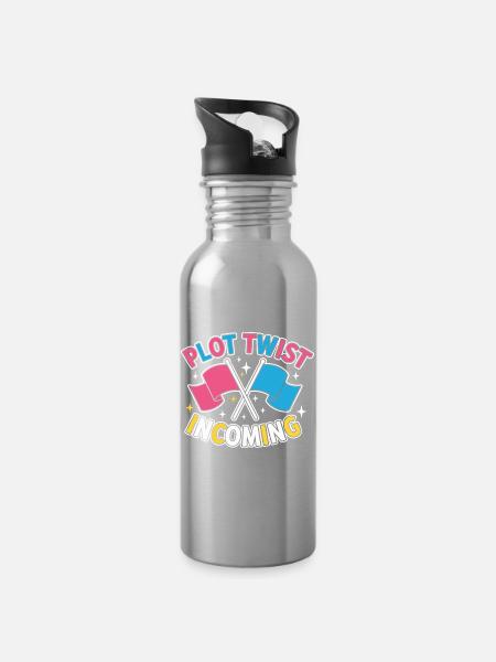 Geschlechter-Enthüllung Plot-Twist – Team Pink Team - Trinkflasche mit integriertem Trinkhalm - Lightsilver