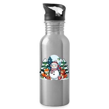 Cozy Snowman with Winter Friends - Water bottle with straw - silver - Right