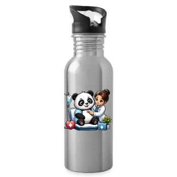 Visite chez le médecin du patient Panda - Gourde avec paille intégrée - argent clair - Droite
