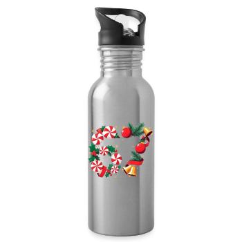 Peppermint Wreath Holiday Cheer - Water bottle with straw - silver - Right