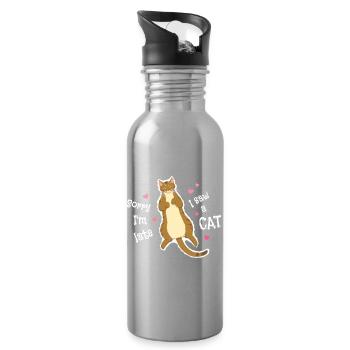 Sorry I'm late I saw a cat - Water bottle with straw - silver - Right
