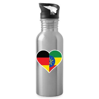 Deutschland und Äthiopien Herz - Trinkflasche mit integriertem Trinkhalm - Lightsilver - Rechts