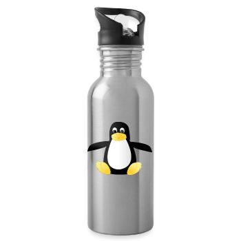 Pingouin dessin animé Focus Portrait - Gourde avec paille intégrée - argent clair - Droite