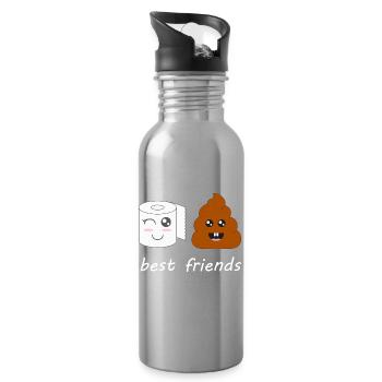 Klopapier und Poop - Trinkflasche mit integriertem Trinkhalm - Lightsilver - Rechts