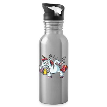 Besoffenes Einhorn - Trinkflasche mit integriertem Trinkhalm - Lightsilver - Rechts