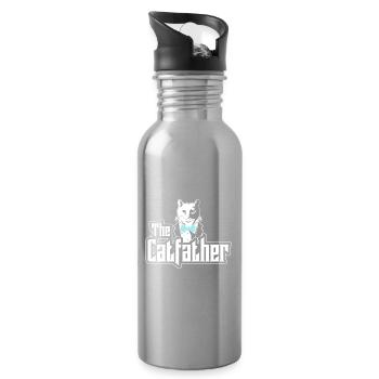 The Catfather Katze - Lustiges Design - Trinkflasche mit integriertem Trinkhalm - Lightsilver - Rechts
