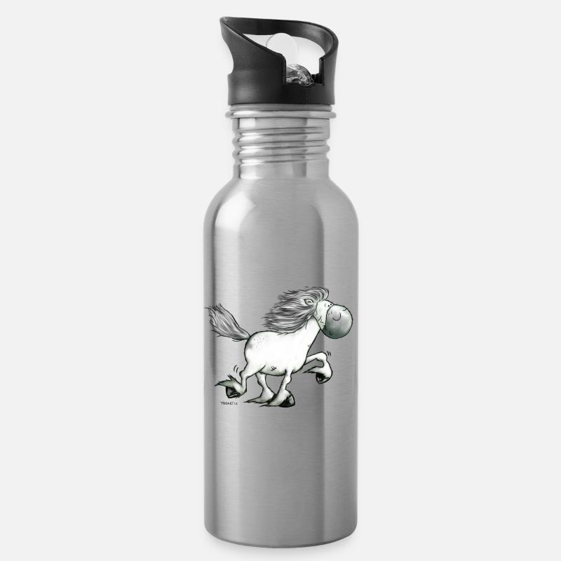 Drolliger Isländer - Islandpferd - Isi - Trinkflasche mit integriertem Trinkhalm - Lightsilver