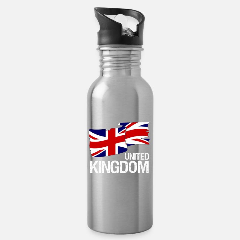 Drapeau britannique Union Jack - Design - Gourde avec paille intégrée - argent clair
