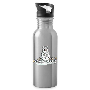 Eisbär mit Pinguinen - Trinkflasche mit integriertem Trinkhalm - Lightsilver - Rechts