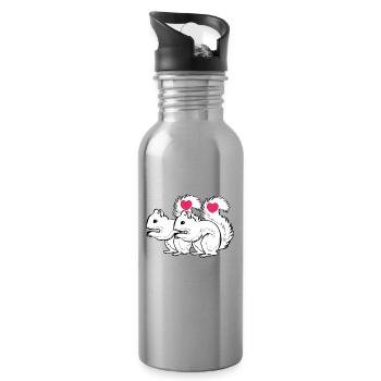 Eichhörnchen Paar Liebe Valentinstag verliebt - Trinkflasche mit integriertem Trinkhalm - Lightsilver - Rechts