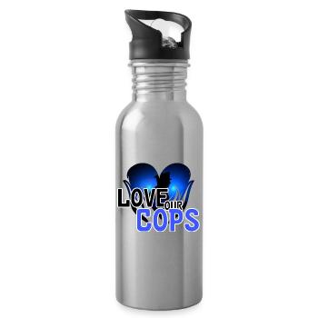 Love Police Policeman Saying Profession - Water bottle with straw - silver - Right