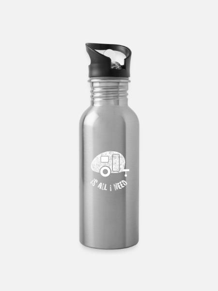 Caravan Grunge Quote Camping Wohnwagen Urlaub Fun - Trinkflasche mit integriertem Trinkhalm - Lightsilver