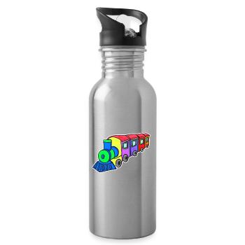 Railway Steam Locomotive Children - Water bottle with straw - silver - Right