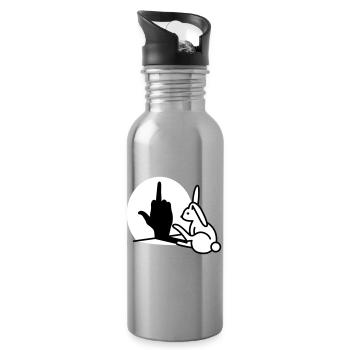 Kaninchen Schatten Hand FUCK OFF Mittelfinger Hase - Trinkflasche mit integriertem Trinkhalm - Lightsilver - Rechts