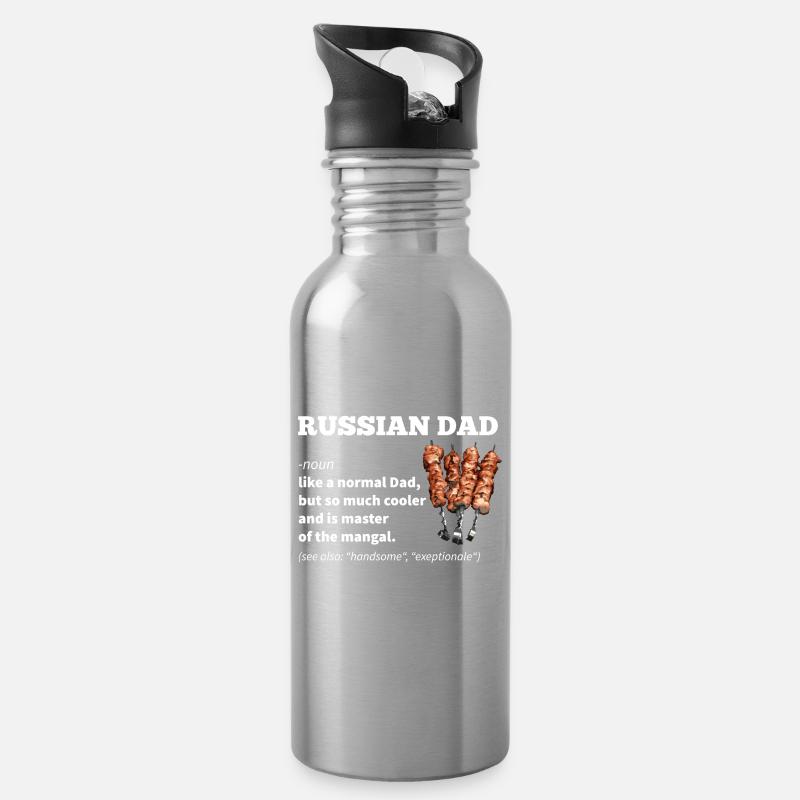 Russischer Vater Geschenk - Trinkflasche mit integriertem Trinkhalm - Lightsilver