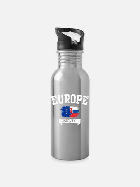 Slowakische Flagge der EU - Trinkflasche mit integriertem Trinkhalm - Lightsilver