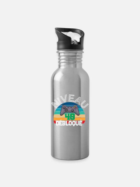 Level 40 freigeschaltet - Trinkflasche mit integriertem Trinkhalm - Lightsilver