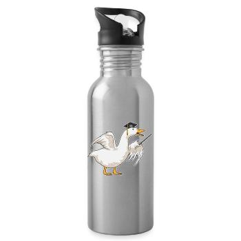 Duck Teacher Pointing Stick School - Water bottle with straw - silver - Right