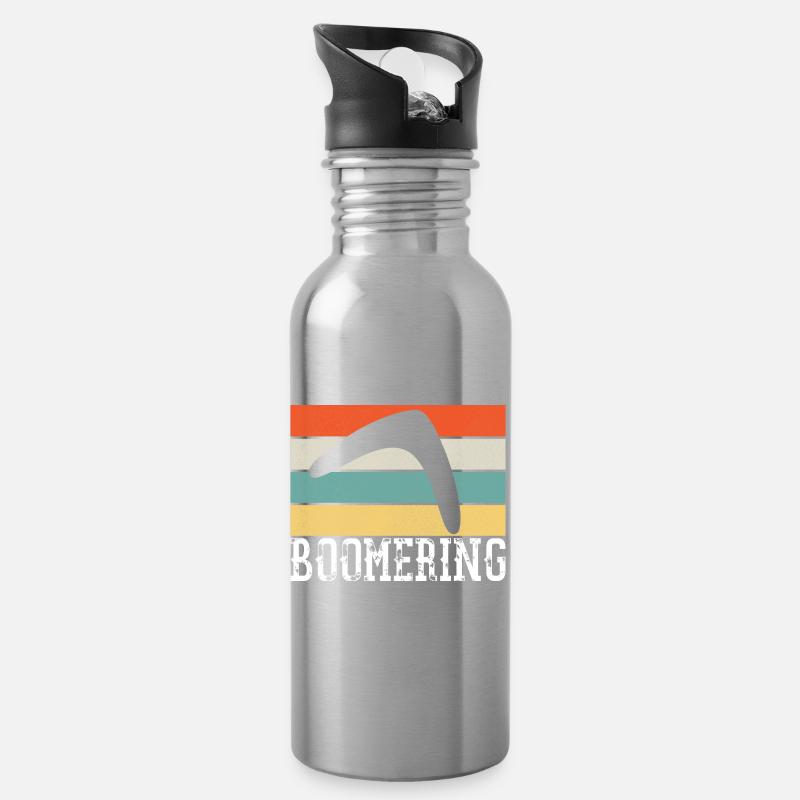 Boomerang Vintage Retro - Trinkflasche mit integriertem Trinkhalm - Lightsilver